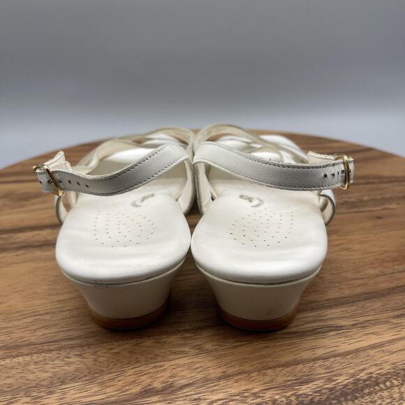 SAS Tripad Comfort Shoes Womens Size 8 WW White Leather Wedge Slingback Sandals - Picture 4 of 8